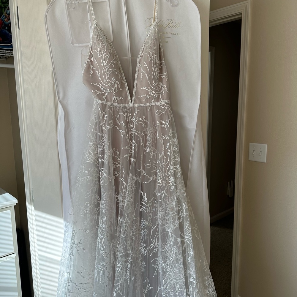 Watters White Wedding Dress with Lace Overlay